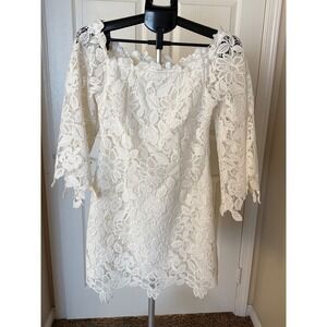 Free People and White Floral Lace Off Shoulder Mini Dress Long Bell Sleeves